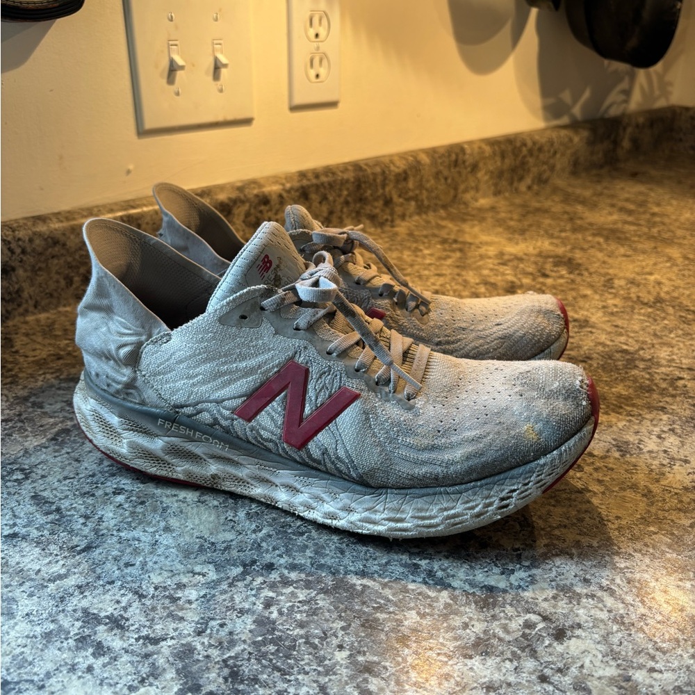 New Balance Gray and Red Athletic Shoes with Fresh Foam Cushioning